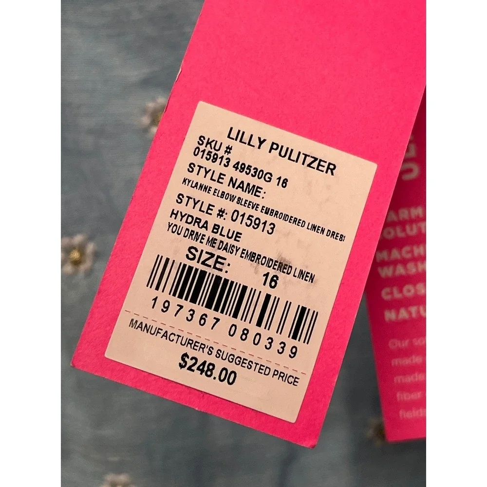Lilly Pulitzer Kylannd Embroidered Linen Cut-Out Dress Hydra Blue Daisy 16 NEW